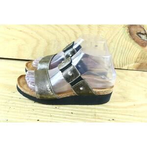 NAOT Sandals Womens Sz 6 Ashley Gold Leather Rhinestone Wedge shoes